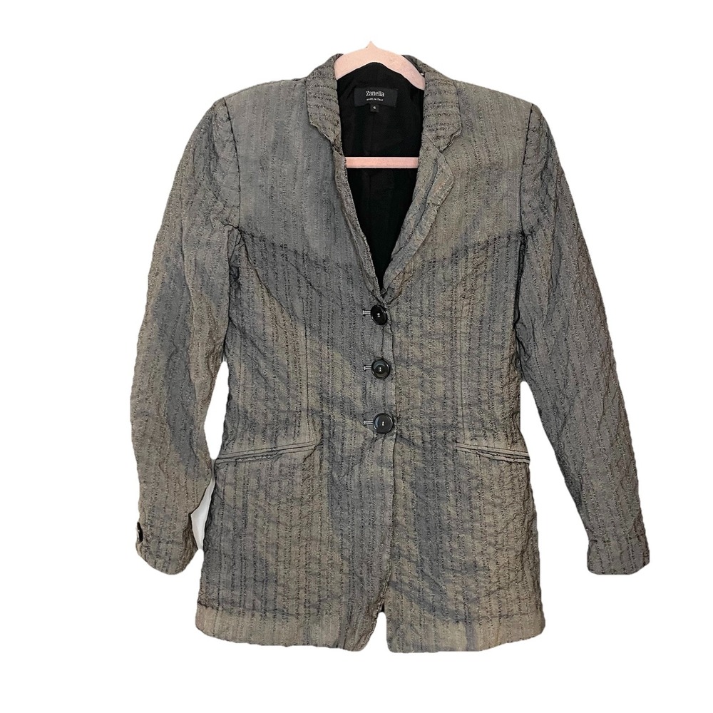 Zanella Womens Silk Wool Crinkle Gray Black Blazer Jacket Italy Career Size‎ 6